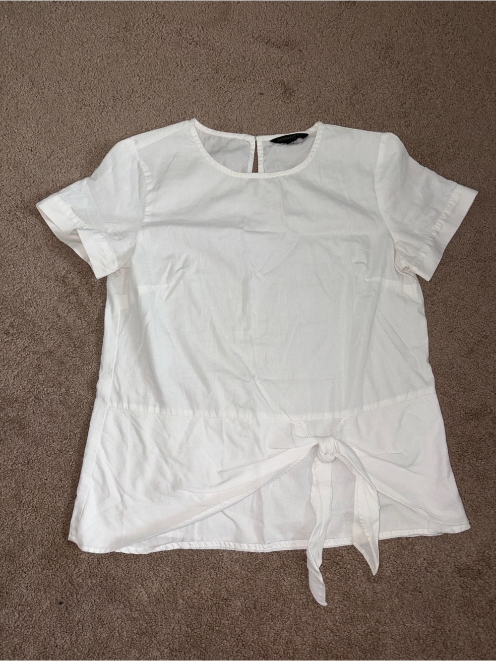 Banana Republic White Short Sleeve Tie-Front Blouse